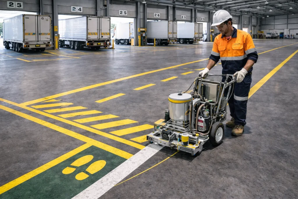 loading dock line marking brisbane truck positioning safety floor markings warehouse