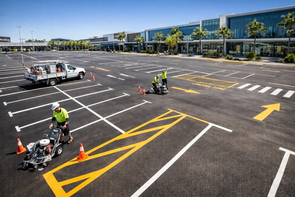 commercial line marking brisbane shopping centre parking bays
